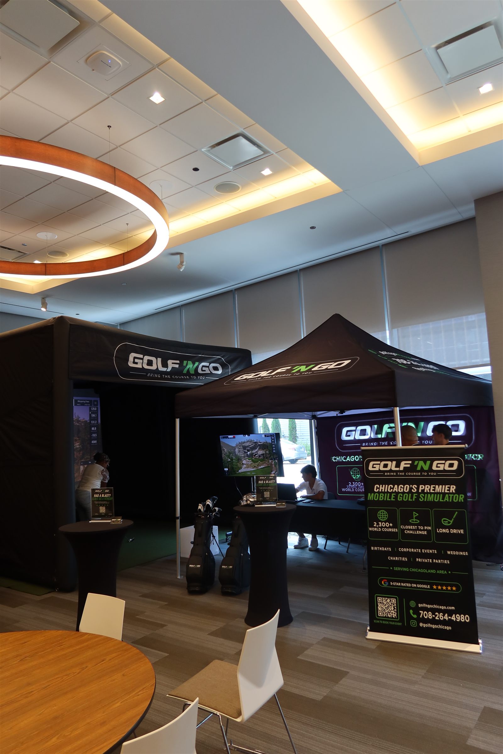 Mobile golf simulator event setup in Oak Park Illinois