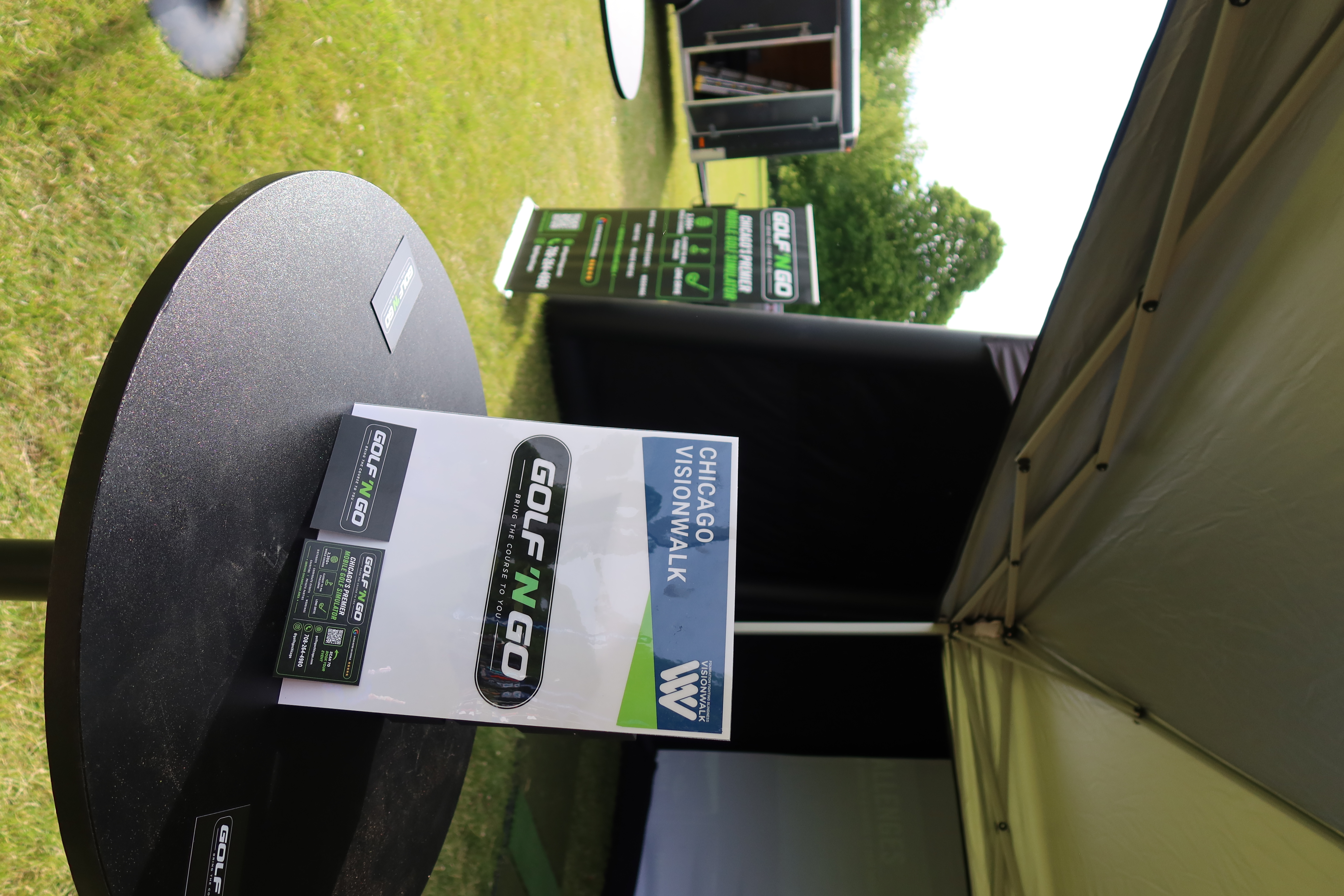 Golf n Go mobile simulator at an outdoor backyard event